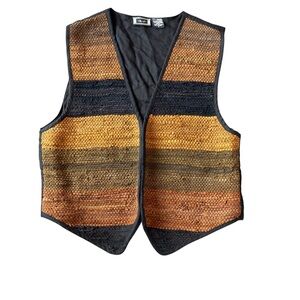 Vintage AJ Woven Leather Vest Genuine Suede Striped Southwest Boho Size Small
